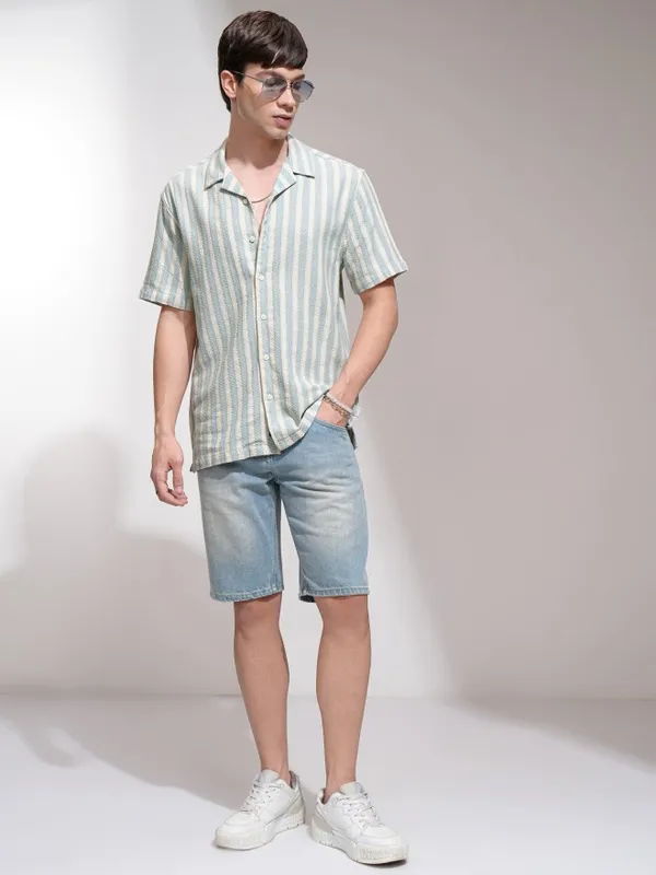 Highlander Men Beige Striped Relaxed Fit Casual Shirt