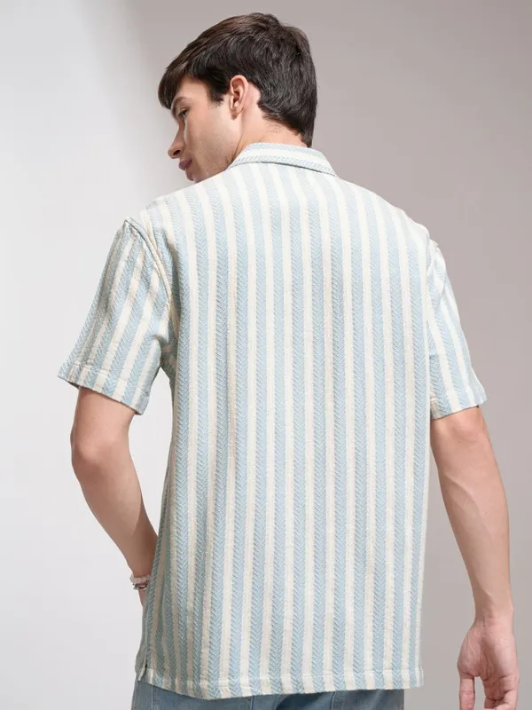 Highlander Men Beige Striped Relaxed Fit Casual Shirt