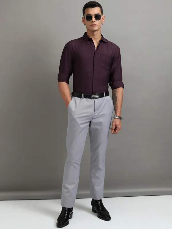 Highlander Men Purple Textured Relaxed Fit Casual Shirt