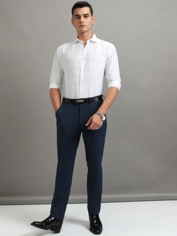 Highlander Men White Striped Relaxed Fit Casual Shirt