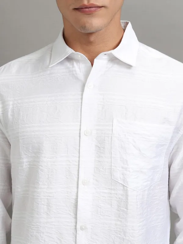 Highlander Men White Striped Relaxed Fit Casual Shirt
