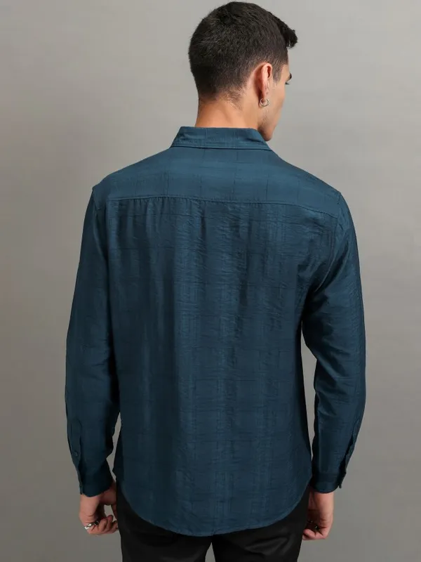Highlander Men Teal Checked Relaxed Fit Casual Shirt