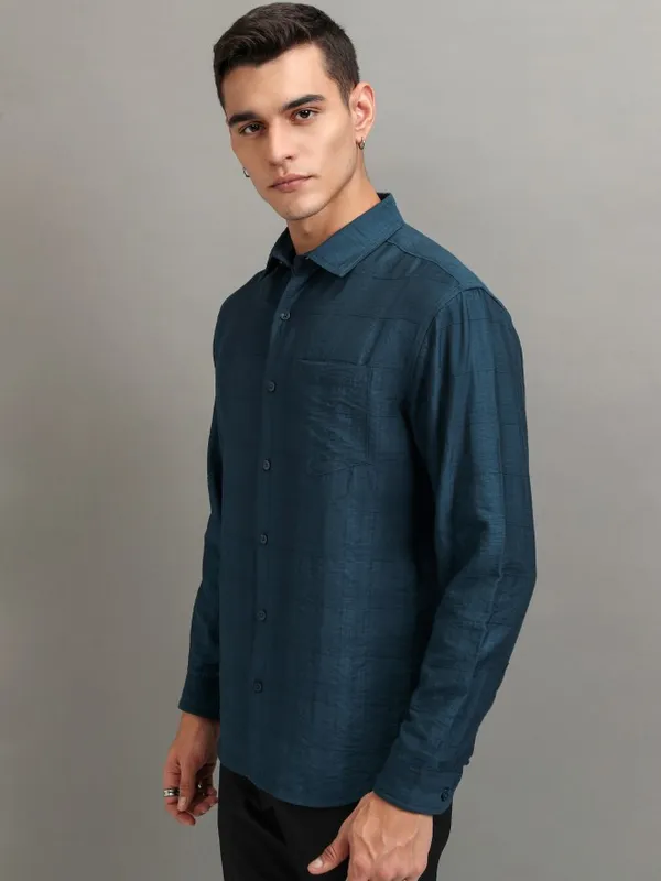 Highlander Men Teal Checked Relaxed Fit Casual Shirt