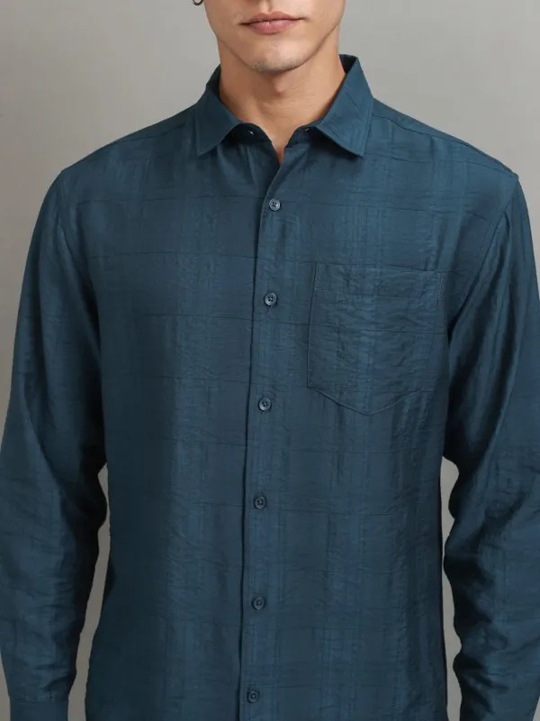 Highlander Men Teal Checked Relaxed Fit Casual Shirt