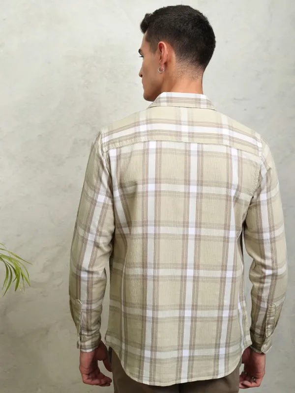 Highlander Men Green Checked Regular Fit Casual Shirt