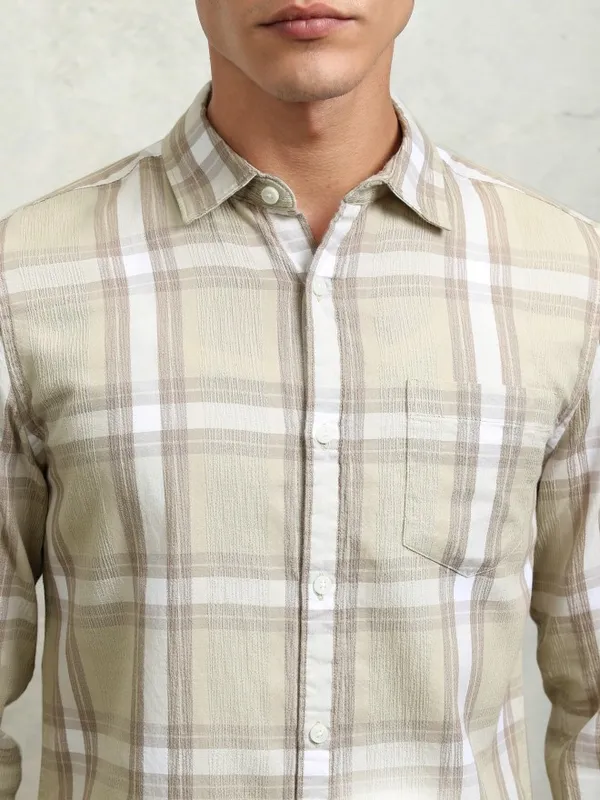 Highlander Men Green Checked Regular Fit Casual Shirt