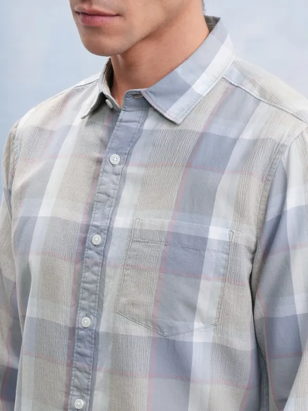 Highlander Men Blue Checked Regular Fit Casual Shirt