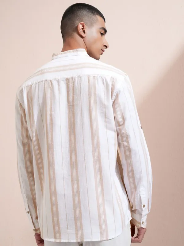 Highlander Men White Striped Relaxed Fit Casual Shirt