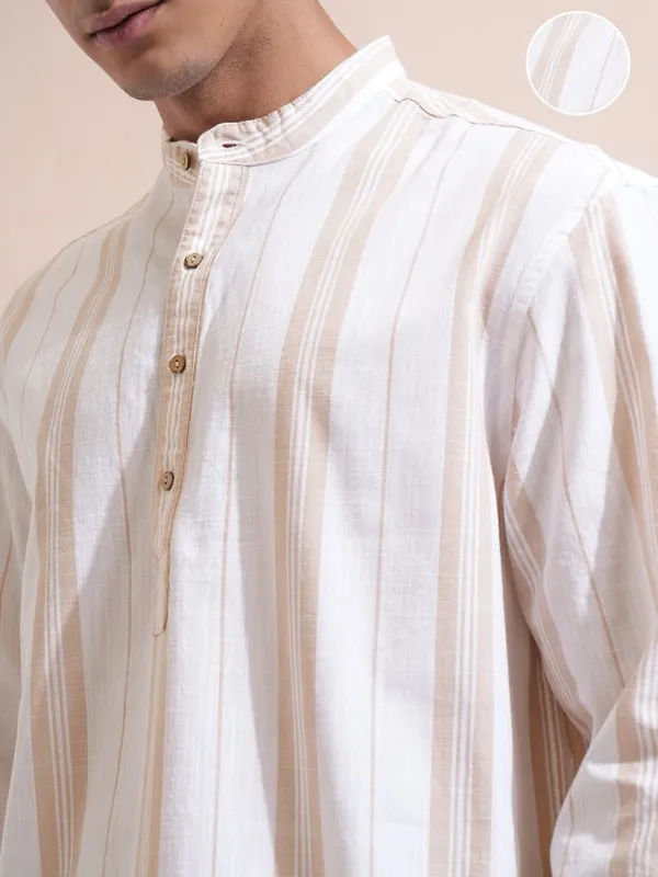 Highlander Men White Striped Relaxed Fit Casual Shirt