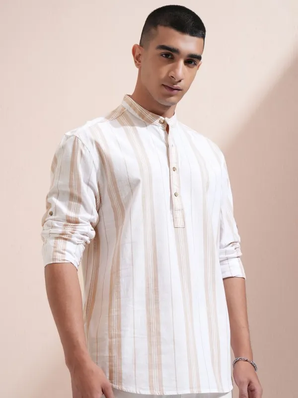 Highlander Men White Striped Relaxed Fit Casual Shirt