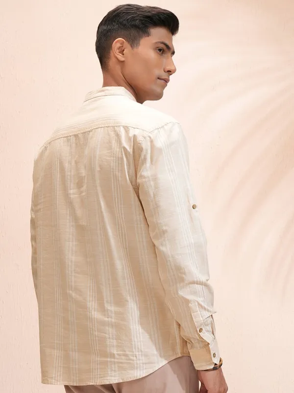 Highlander Men Beige Striped Relaxed Fit Casual Shirt
