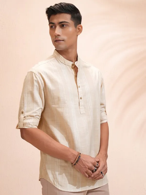 Highlander Men Beige Striped Relaxed Fit Casual Shirt