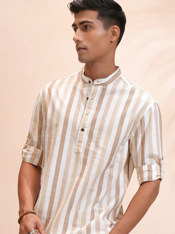 Highlander Men White Striped Relaxed Fit Casual Shirt