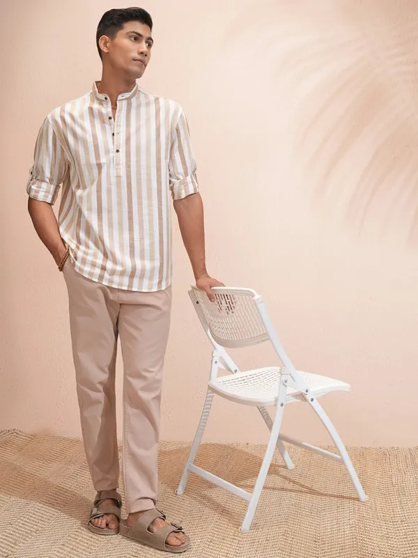 Highlander Men White Striped Relaxed Fit Casual Shirt