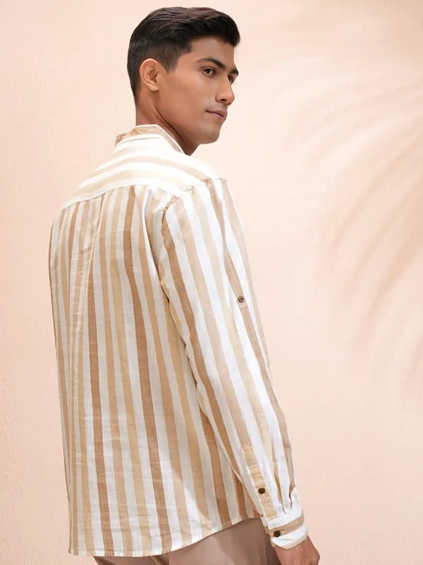 Highlander Men White Striped Relaxed Fit Casual Shirt