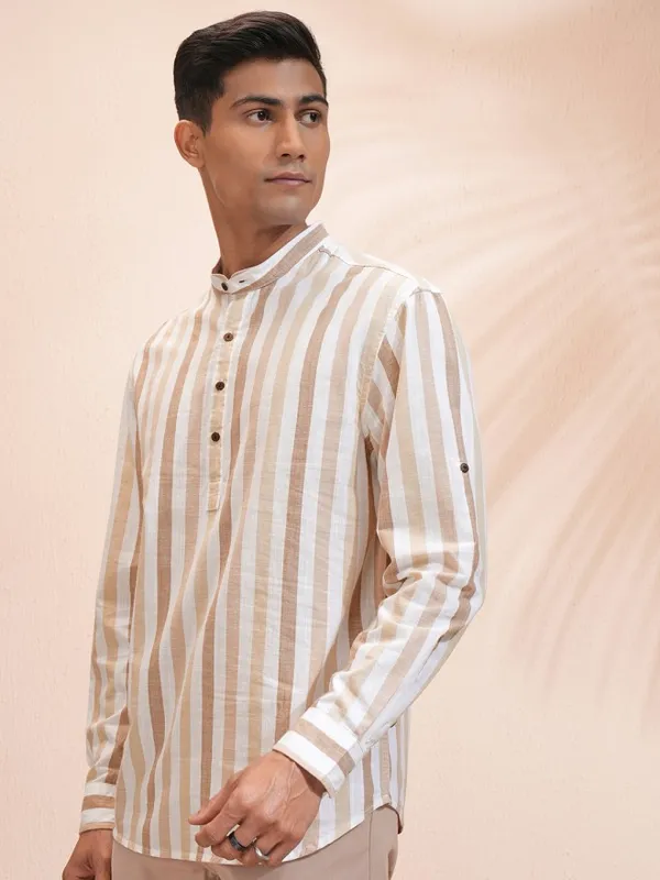 Highlander Men White Striped Relaxed Fit Casual Shirt