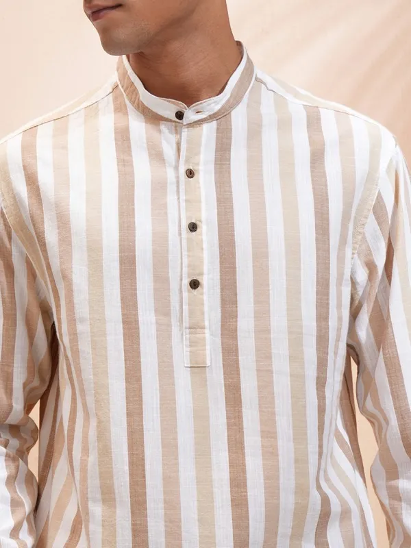Highlander Men White Striped Relaxed Fit Casual Shirt