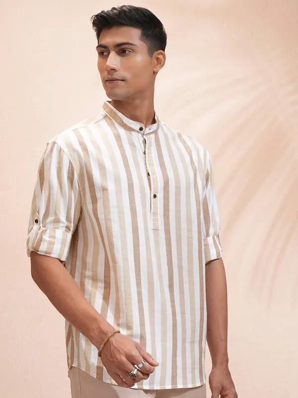 Highlander Men White Striped Relaxed Fit Casual Shirt