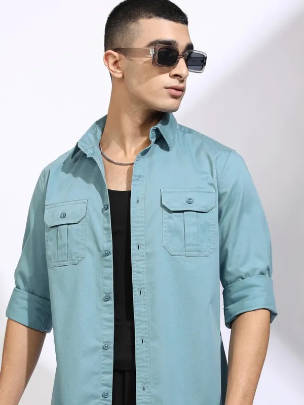 Ketch Men Blue Solid Slim Fit Casual Shirt