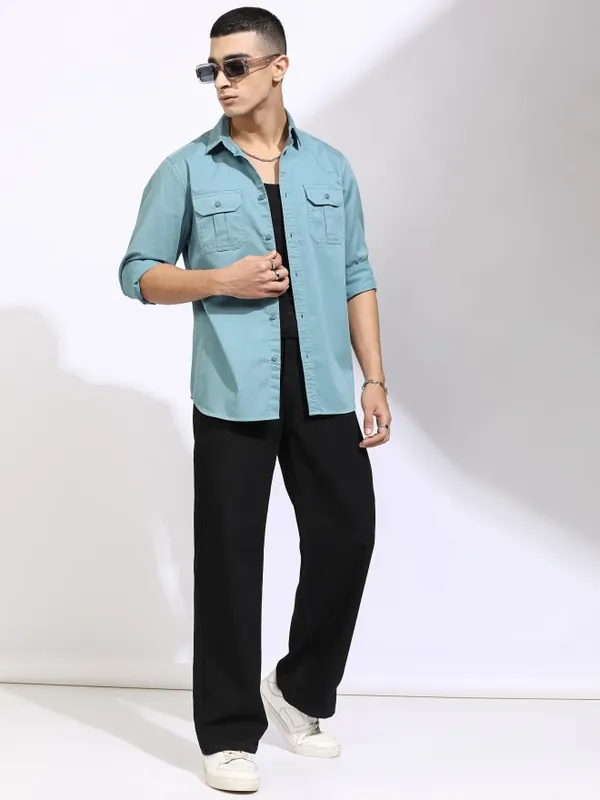 Ketch Men Blue Solid Slim Fit Casual Shirt