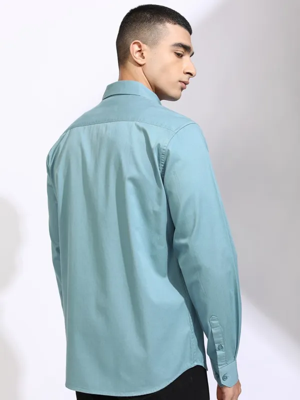 Ketch Men Blue Solid Slim Fit Casual Shirt