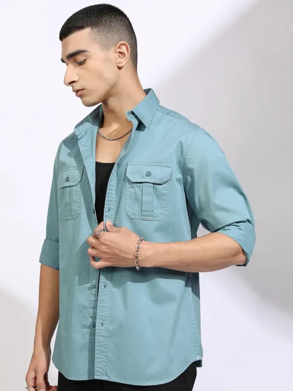Ketch Men Blue Solid Slim Fit Casual Shirt