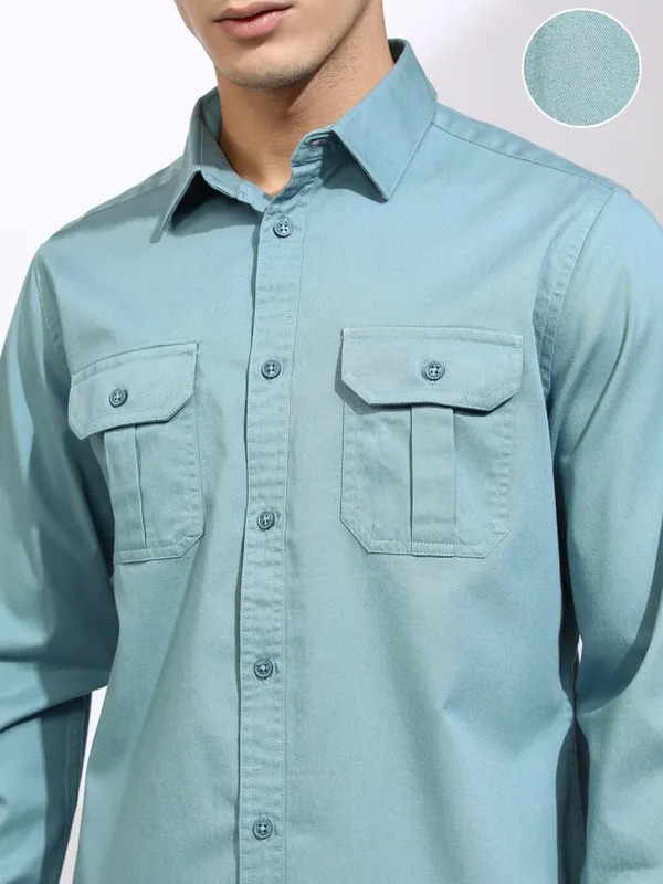 Ketch Men Blue Solid Slim Fit Casual Shirt