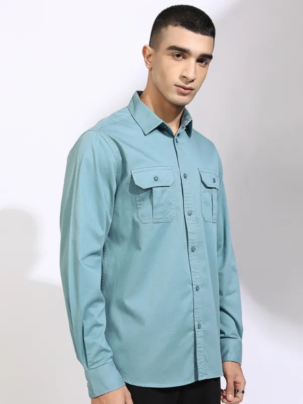 Ketch Men Blue Solid Slim Fit Casual Shirt