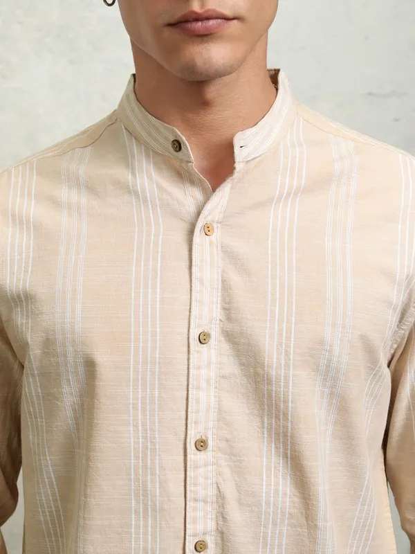 Highlander Men Beige Striped Relaxed Fit Casual Shirt