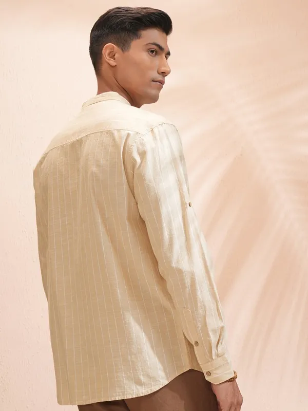 Highlander Men Beige Striped Relaxed Fit Casual Shirt
