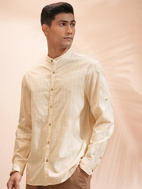 Highlander Men Beige Striped Relaxed Fit Casual Shirt