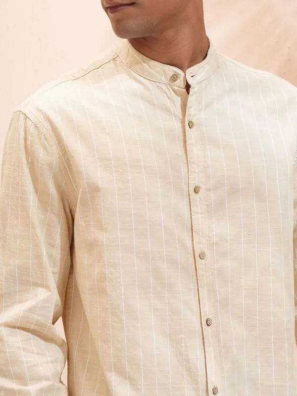 Highlander Men Beige Striped Relaxed Fit Casual Shirt