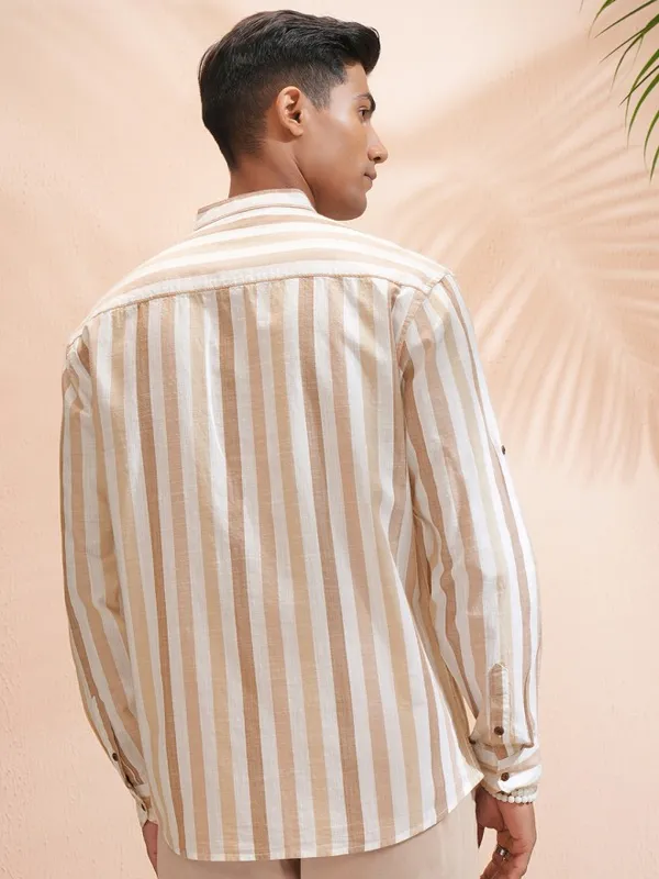 Highlander Men White Striped Relaxed Fit Casual Shirt