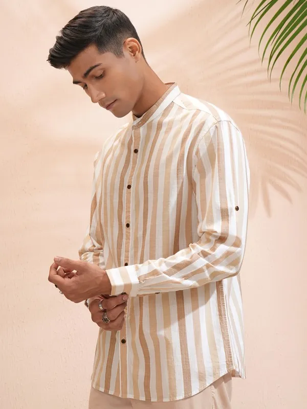 Highlander Men White Striped Relaxed Fit Casual Shirt