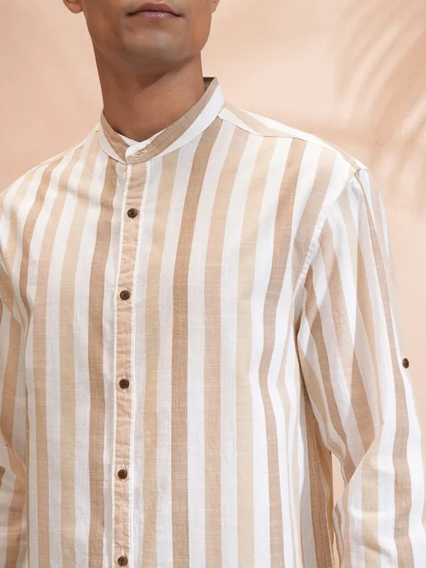 Highlander Men White Striped Relaxed Fit Casual Shirt