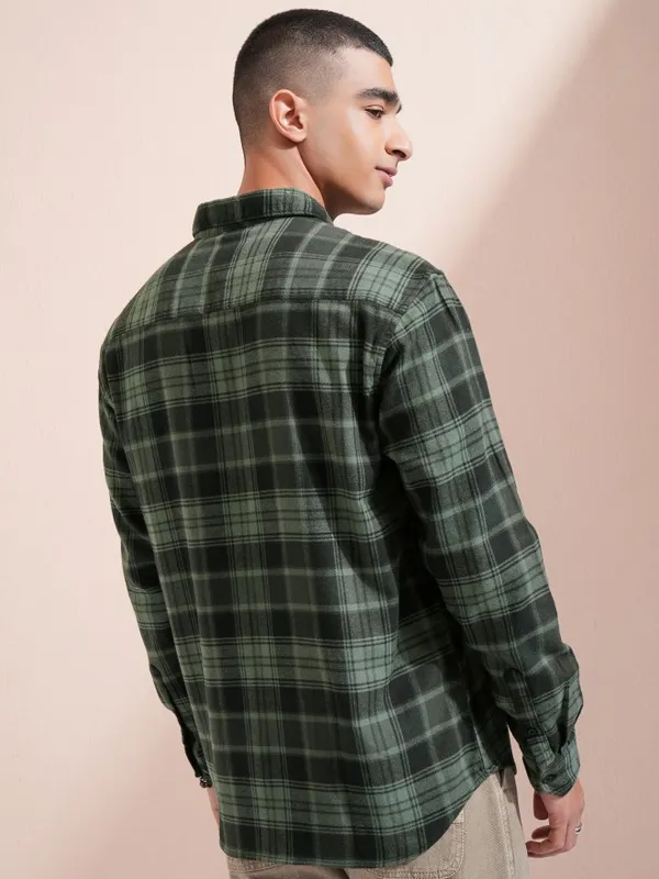 Highlander Men Green Checked Relaxed Fit Casual Shirt