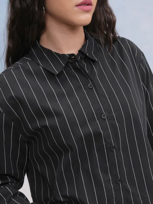 Tokyo Talkies Women Black Striped Casual Shirt