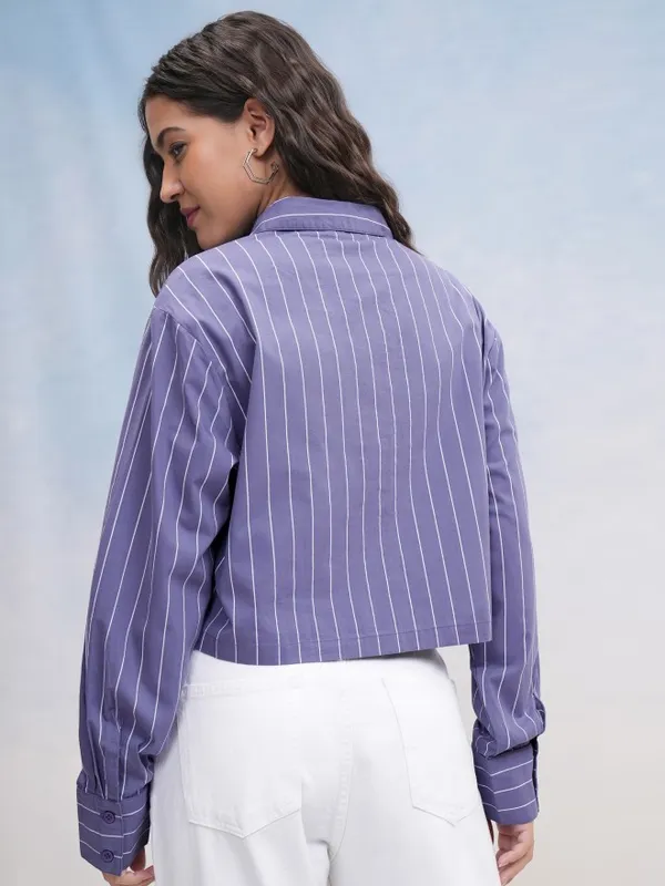 Tokyo Talkies Women Blue Striped Casual Shirt