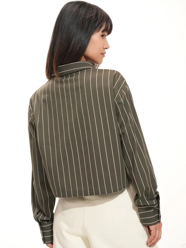  Tokyo Talkies Women Olive Striped Casual Shirts