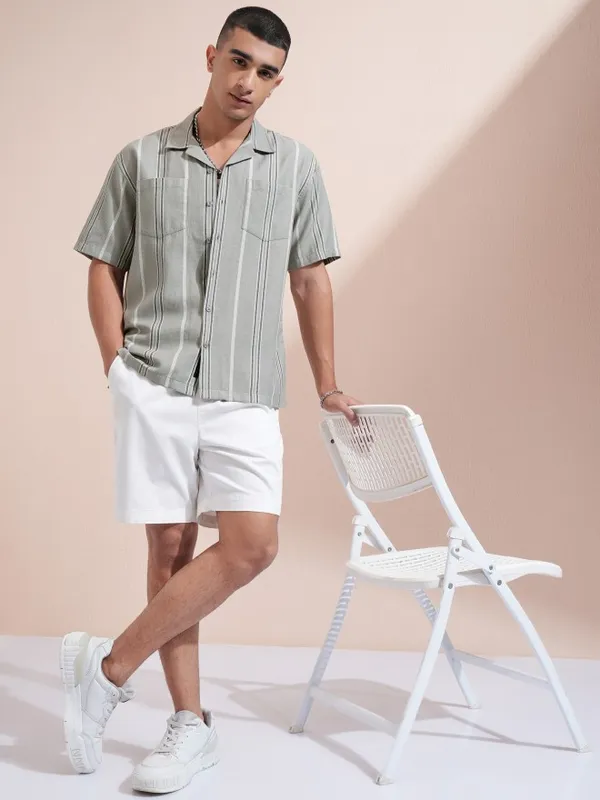 Highlander Men Grey Striped Relaxed Fit Casual Shirt