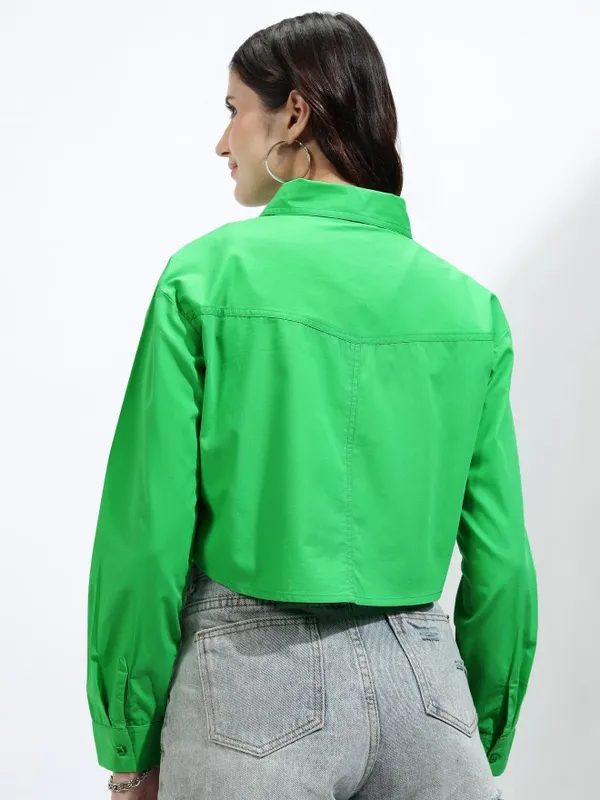 Tokyo Talkies Women Green Solid Regular Fit Casual Shirt