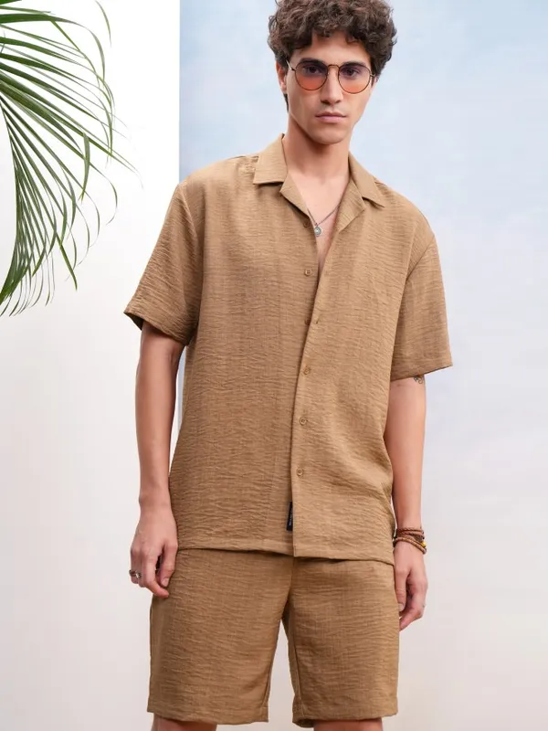 Highlander Men Brown Shirt With Shorts Co-Ords