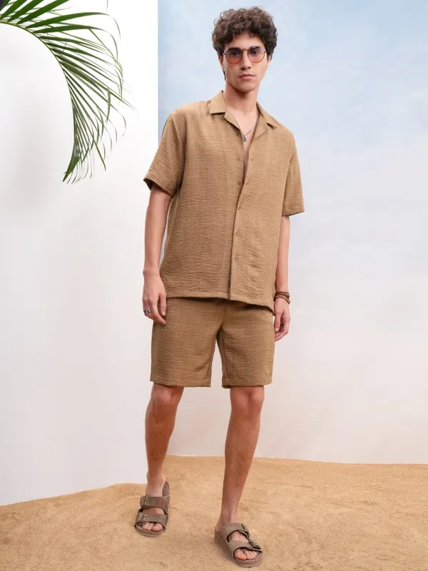Highlander Men Brown Shirt With Shorts Co-Ords