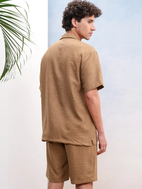 Highlander Men Brown Shirt With Shorts Co-Ords