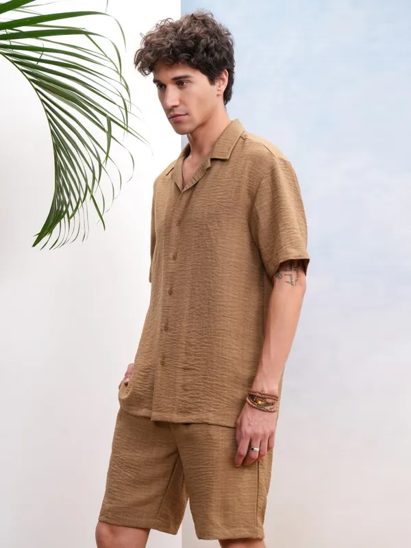 Highlander Men Brown Shirt With Shorts Co-Ords