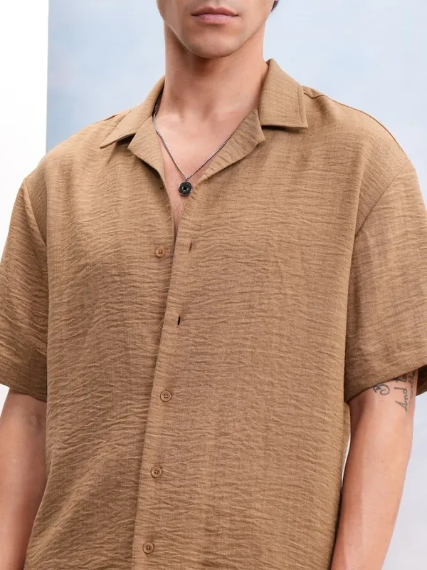 Highlander Men Brown Shirt With Shorts Co-Ords