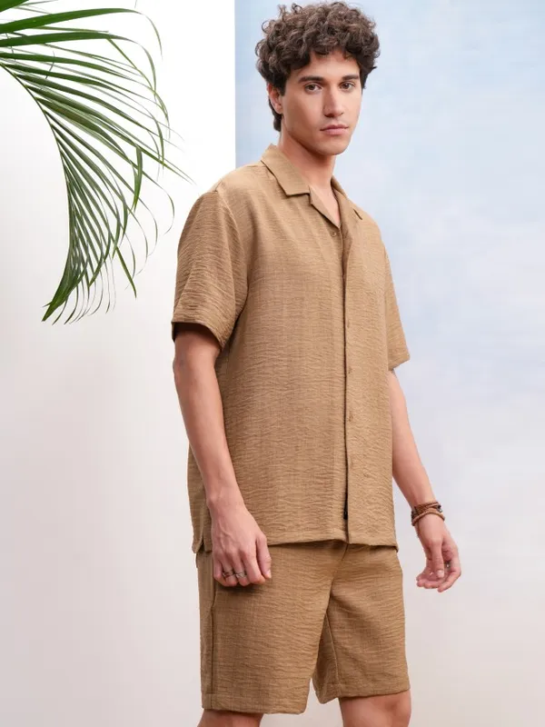 Highlander Men Brown Shirt With Shorts Co-Ords