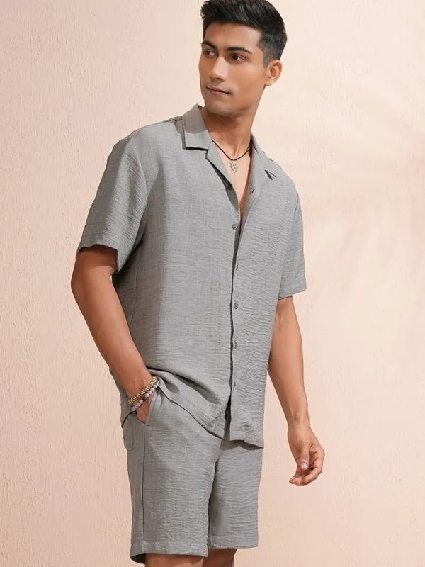 Highlander Men Grey Shirt With Shorts Co-Ords