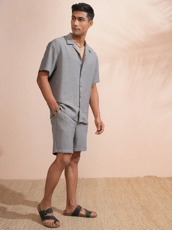 Highlander Men Grey Shirt With Shorts Co-Ords