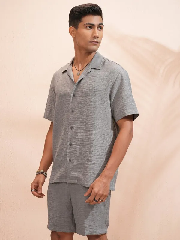 Highlander Men Grey Shirt With Shorts Co-Ords